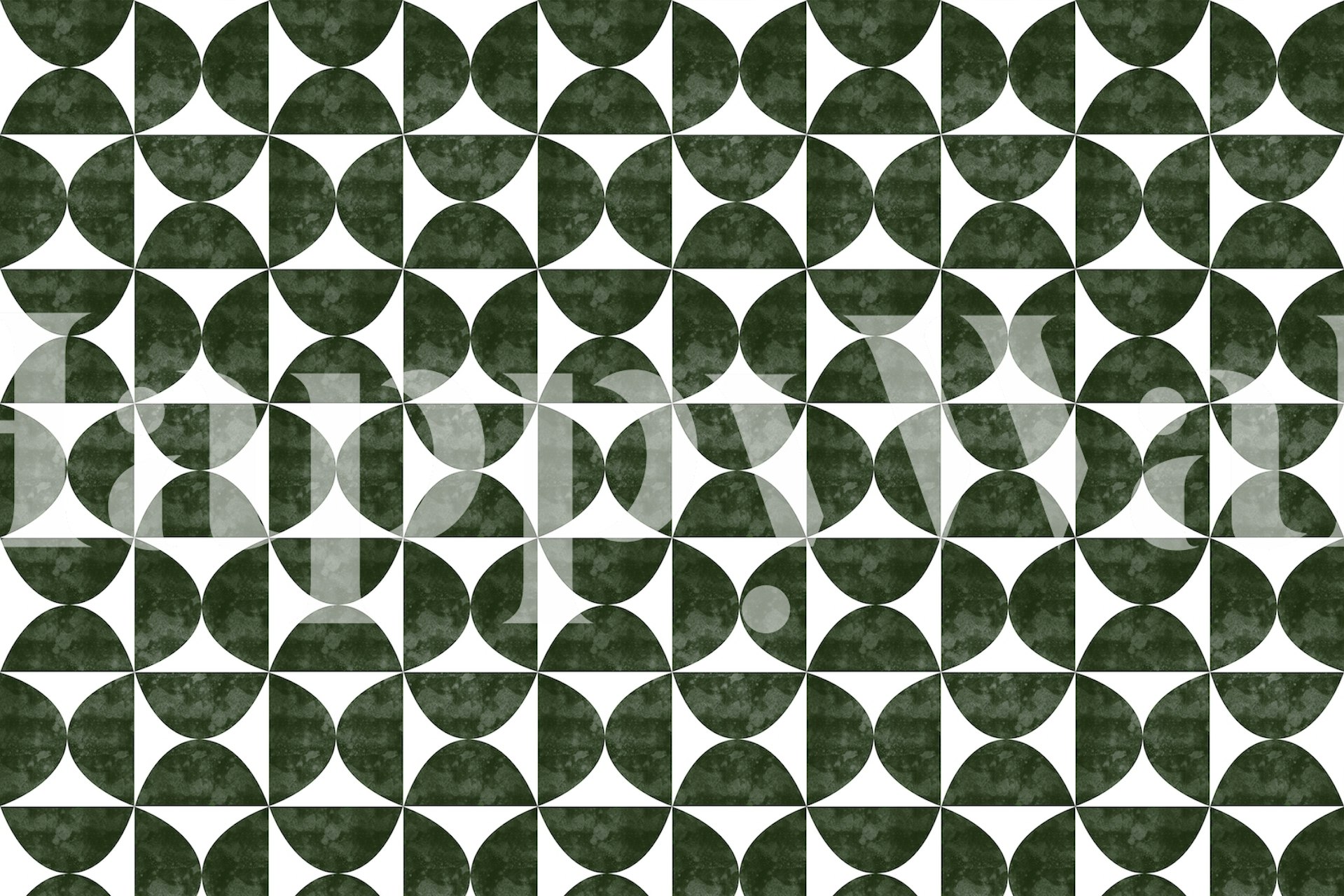 Green geometric patterned wallpaper with alternating semicircles