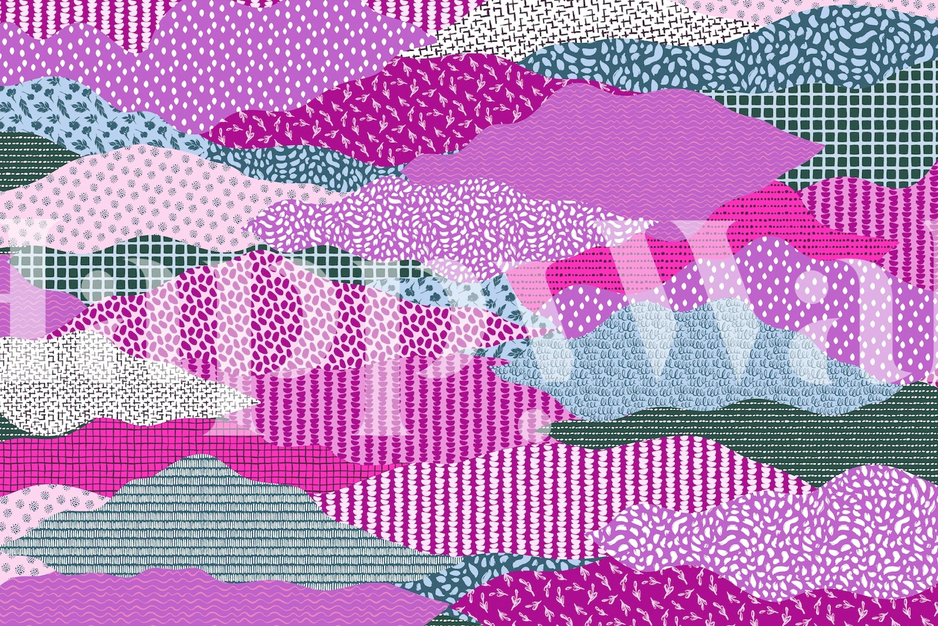 Pink and blue abstract shapes with geometric patterns wallpaper