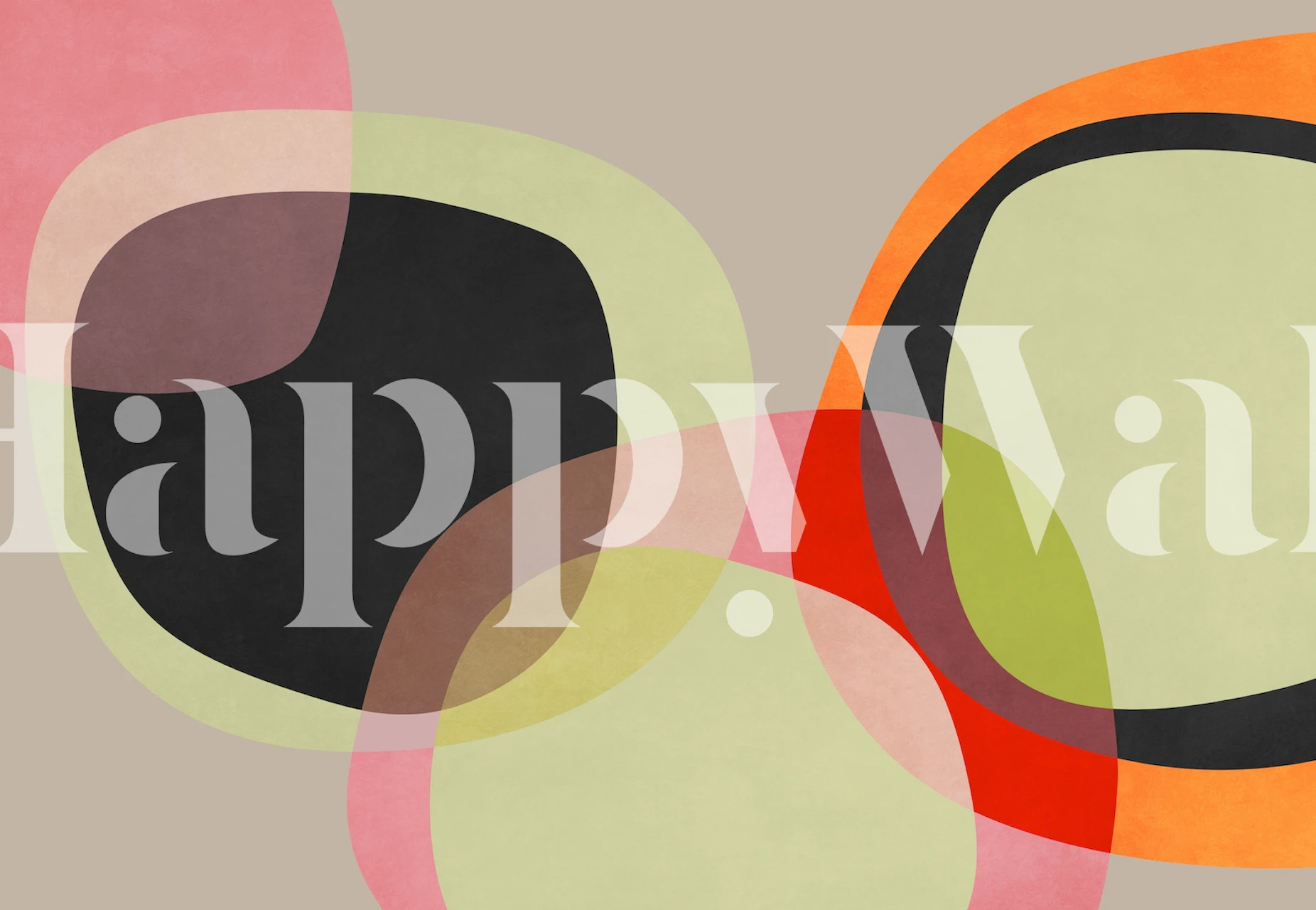 Geometric overlapping shapes in pink, green, black, and orange wallpaper