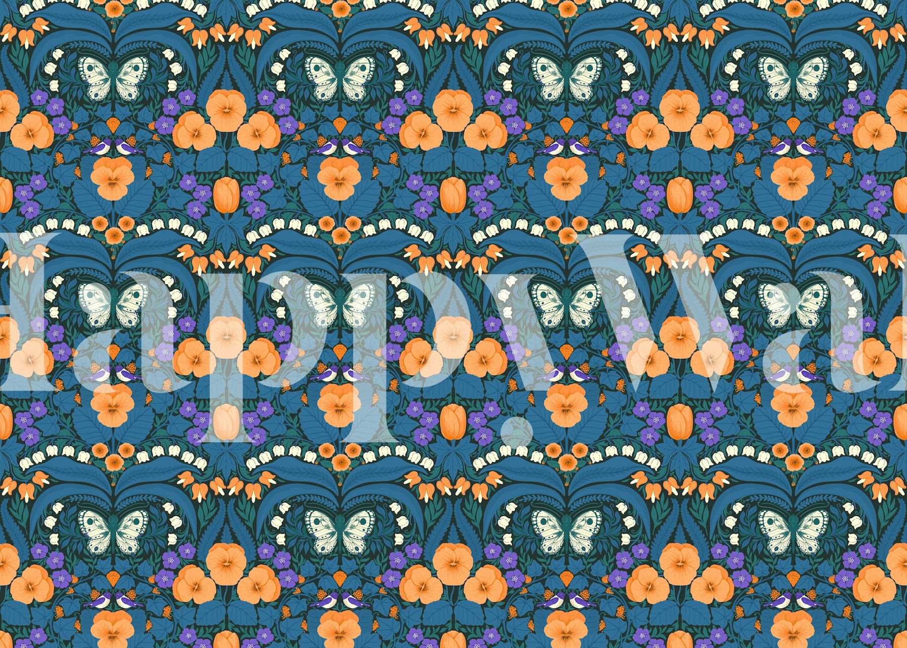 Vibrant dollhouse garden-themed wall mural with lively patterns and colors