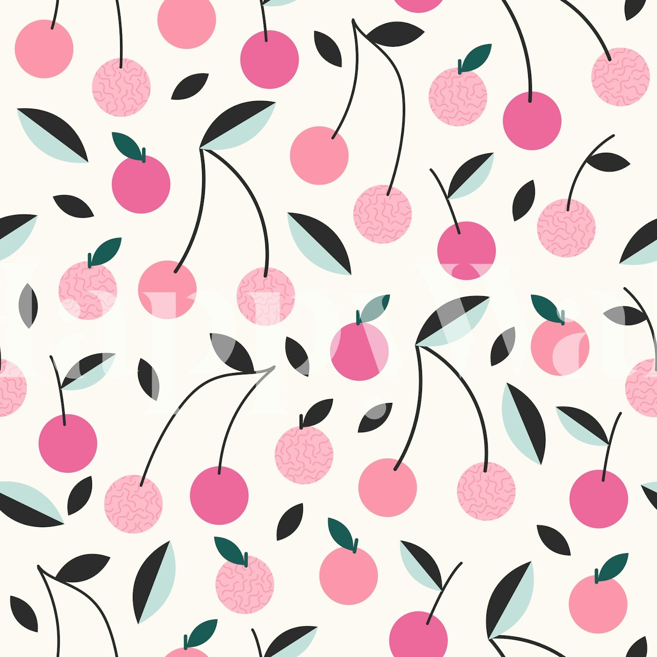 Cherries Pink behang weergegeven in een kamer