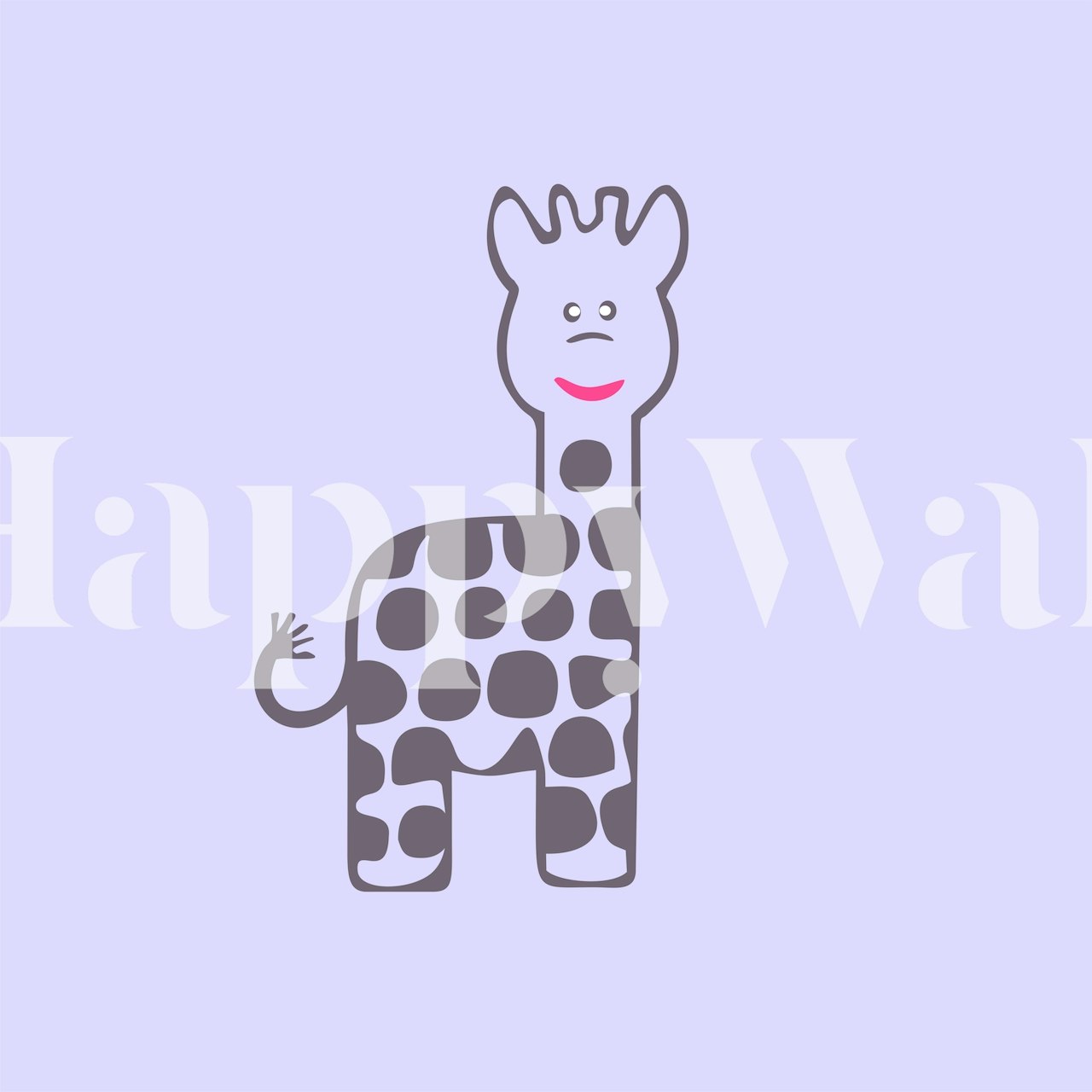 Cartoon giraffe with pink accents on a pastel violet background wallpaper