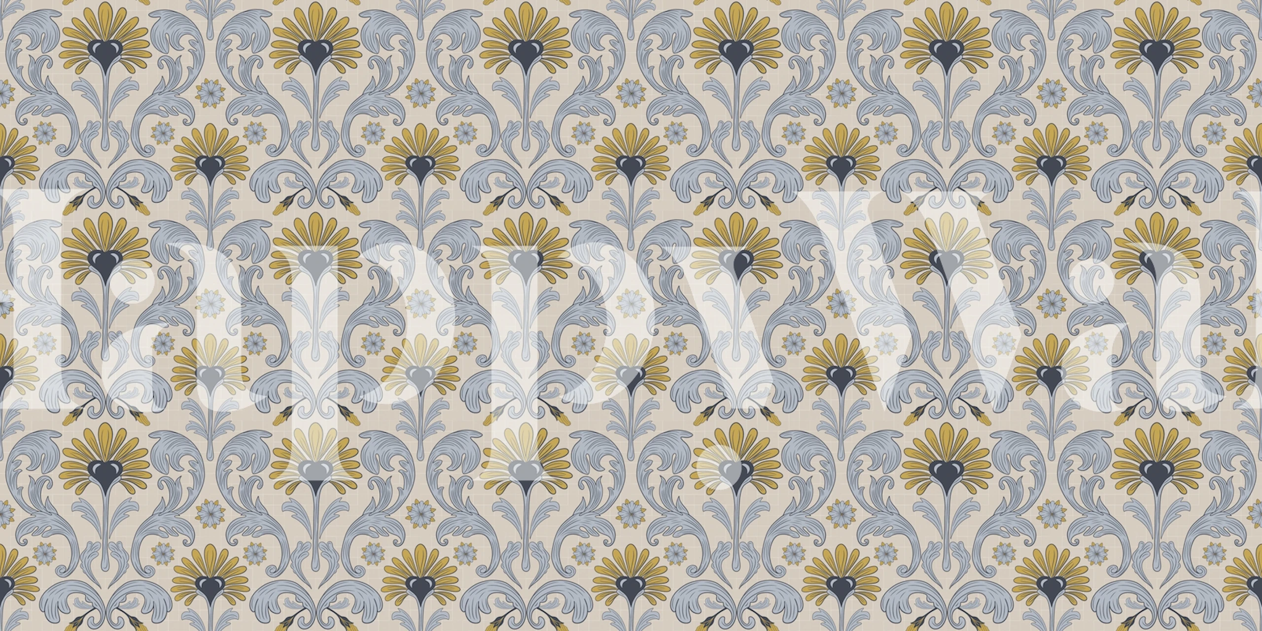 Victorian floral design with blue and yellow motifs wallpaper