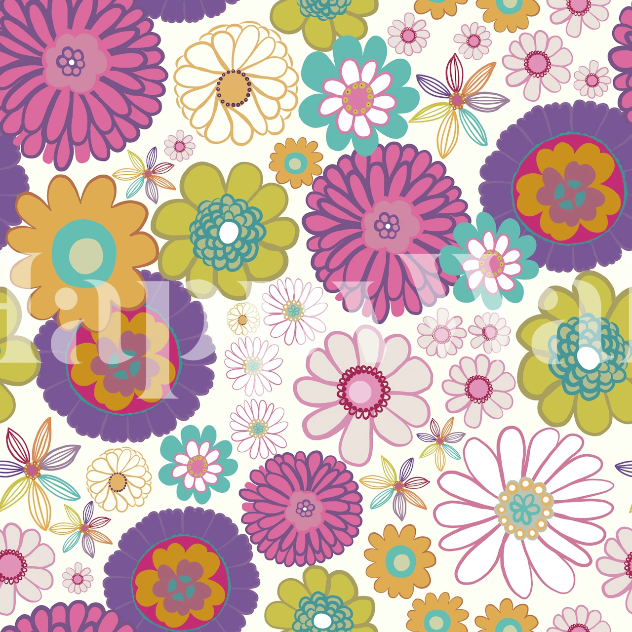 Colorful floral patterns with pink, green, and blue flowers wallpaper