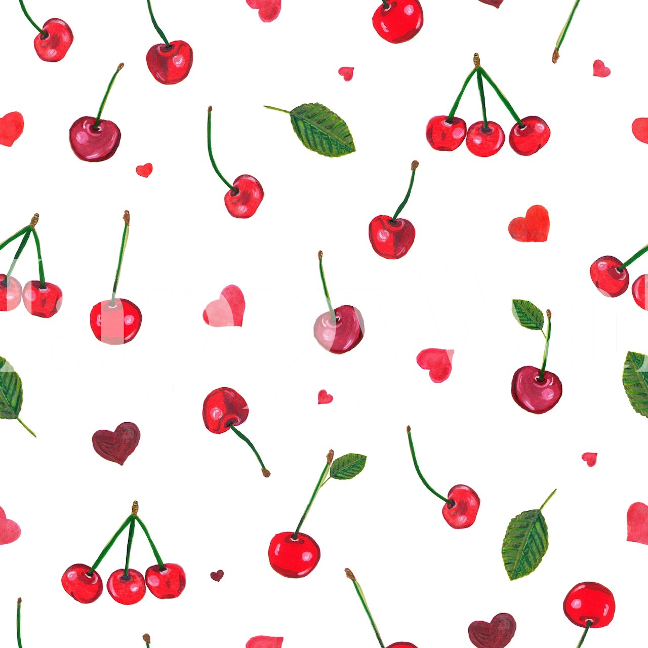 Cherries and cute red hearts tapettisuunnittelu huoneessa