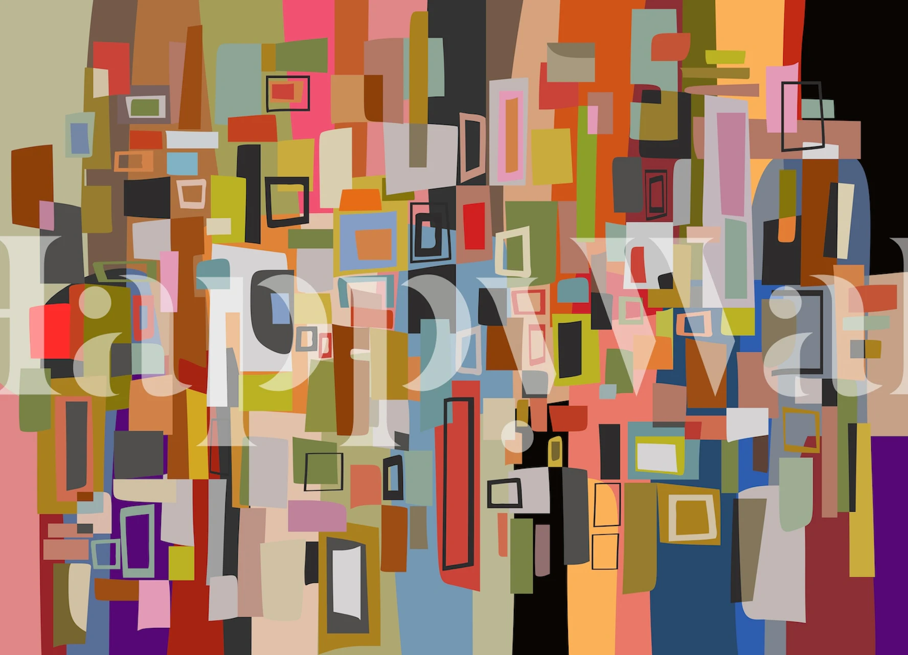 Abstract Rio de Janeiro urban-themed wall mural with colorful window-like patterns