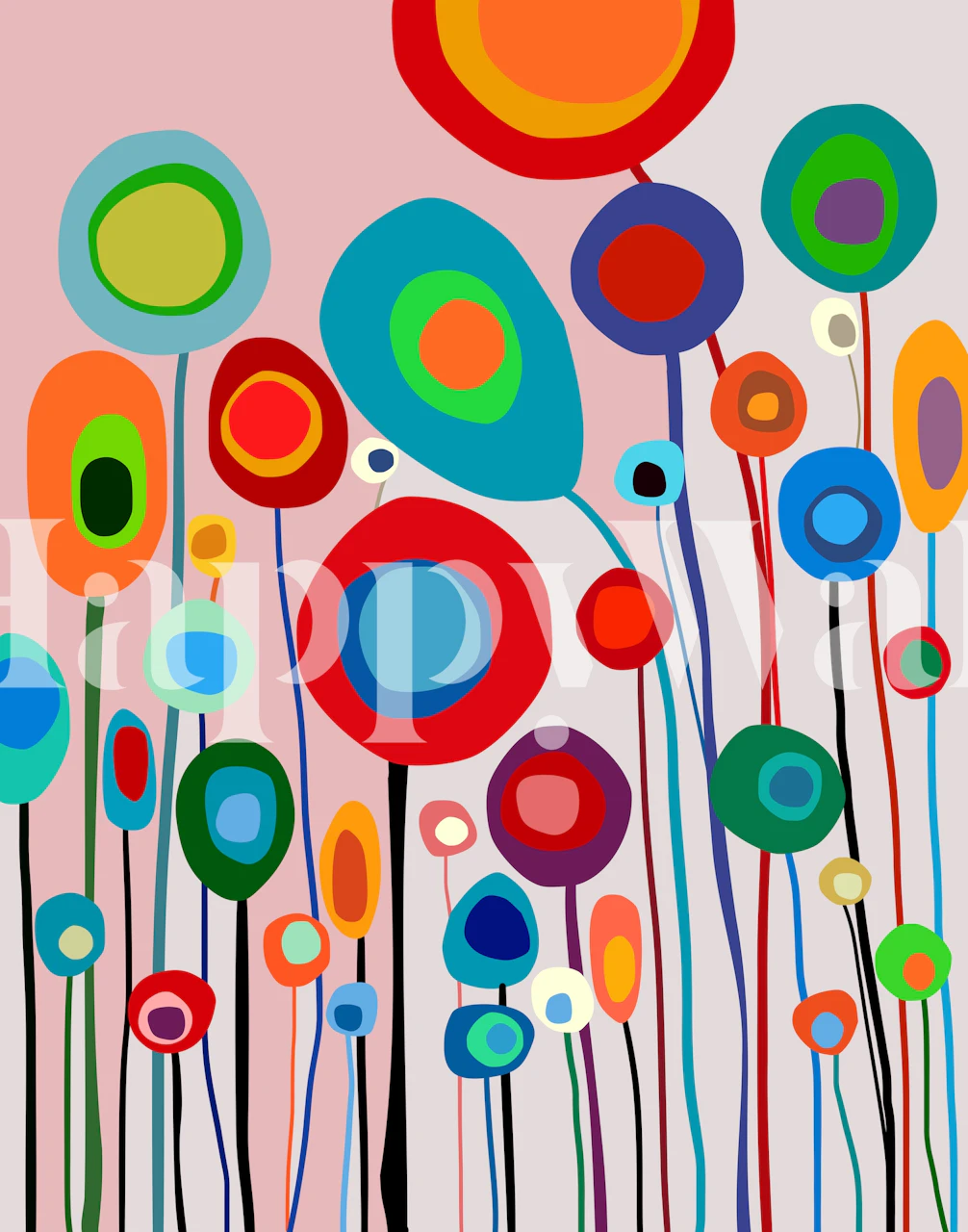 Colorato murale astratto da giardino con fiori stilizzati