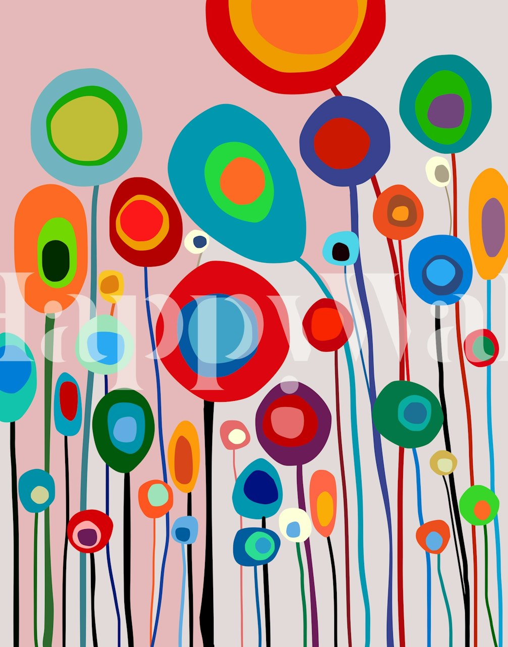 Colorful abstract flower shapes in various colors on a light background wallpaper