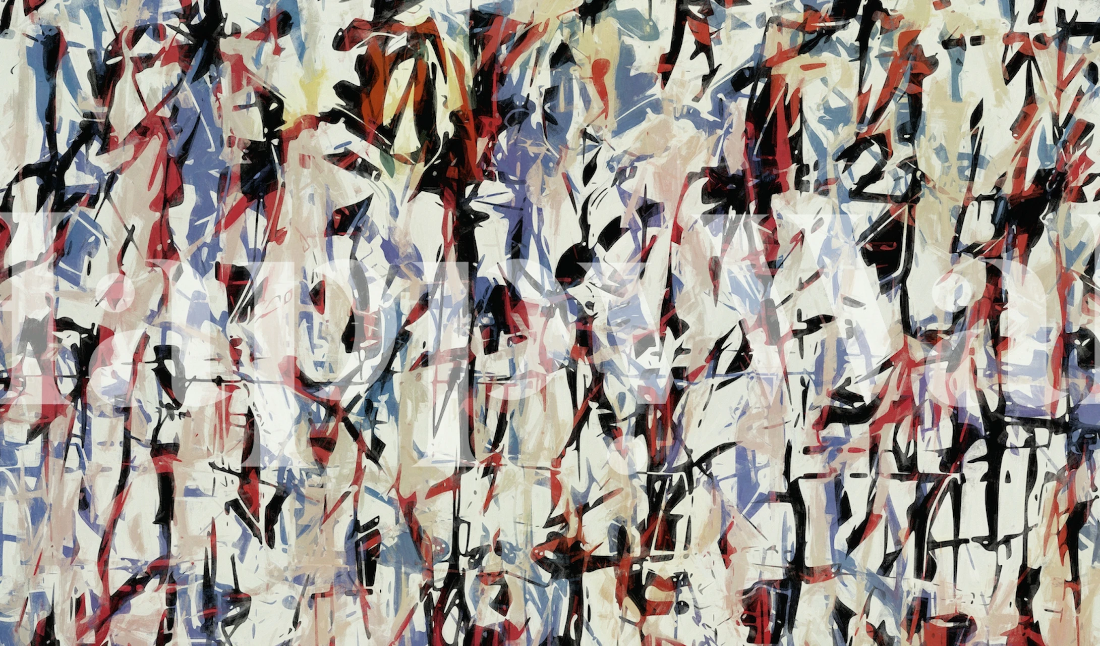 Abstract expressionist Pollock-style wall mural with vibrant splashes and strokes