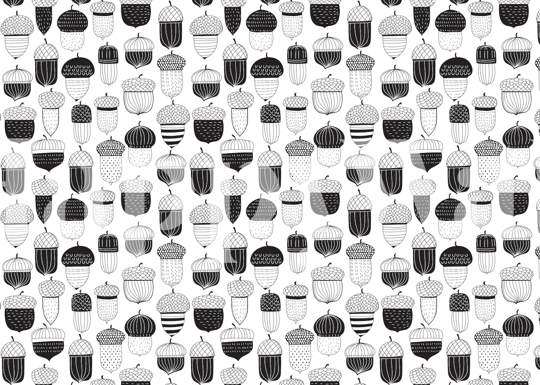 Doodle acorns wallpaper design in a room