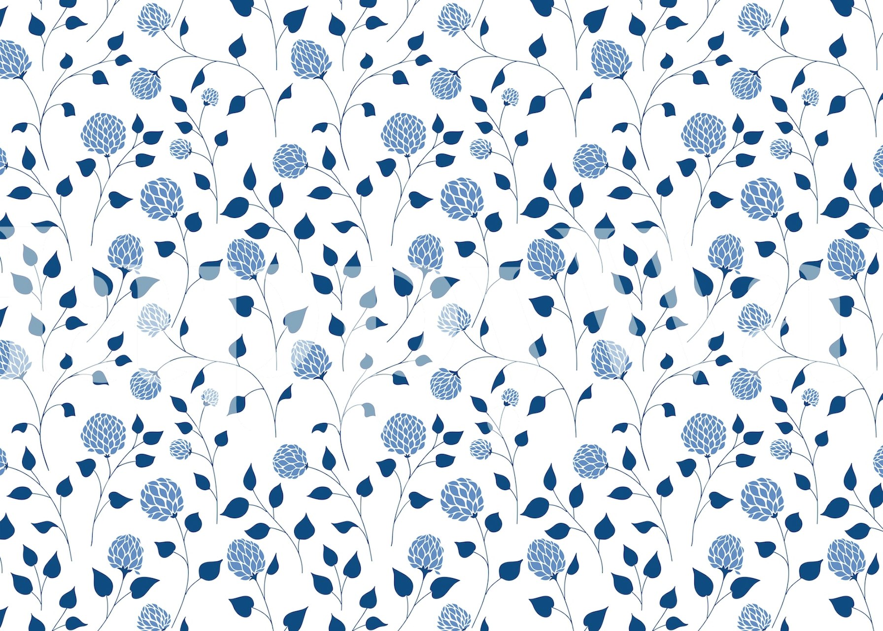 Ταπετσαρία Doodle blue flowers που εμφανίζεται σε ένα δωμάτιο