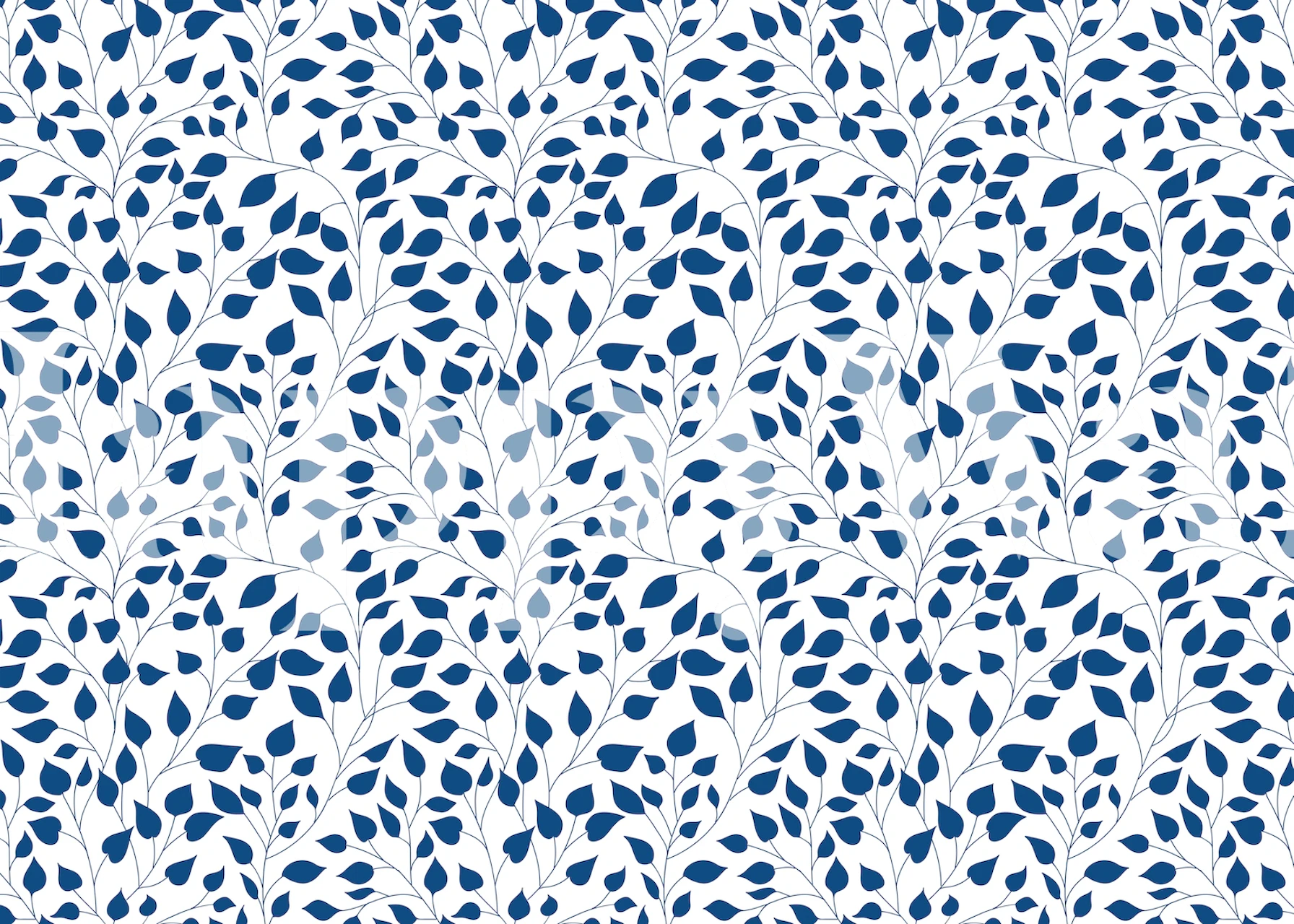 Blue floral leaf pattern on white background wallpaper
