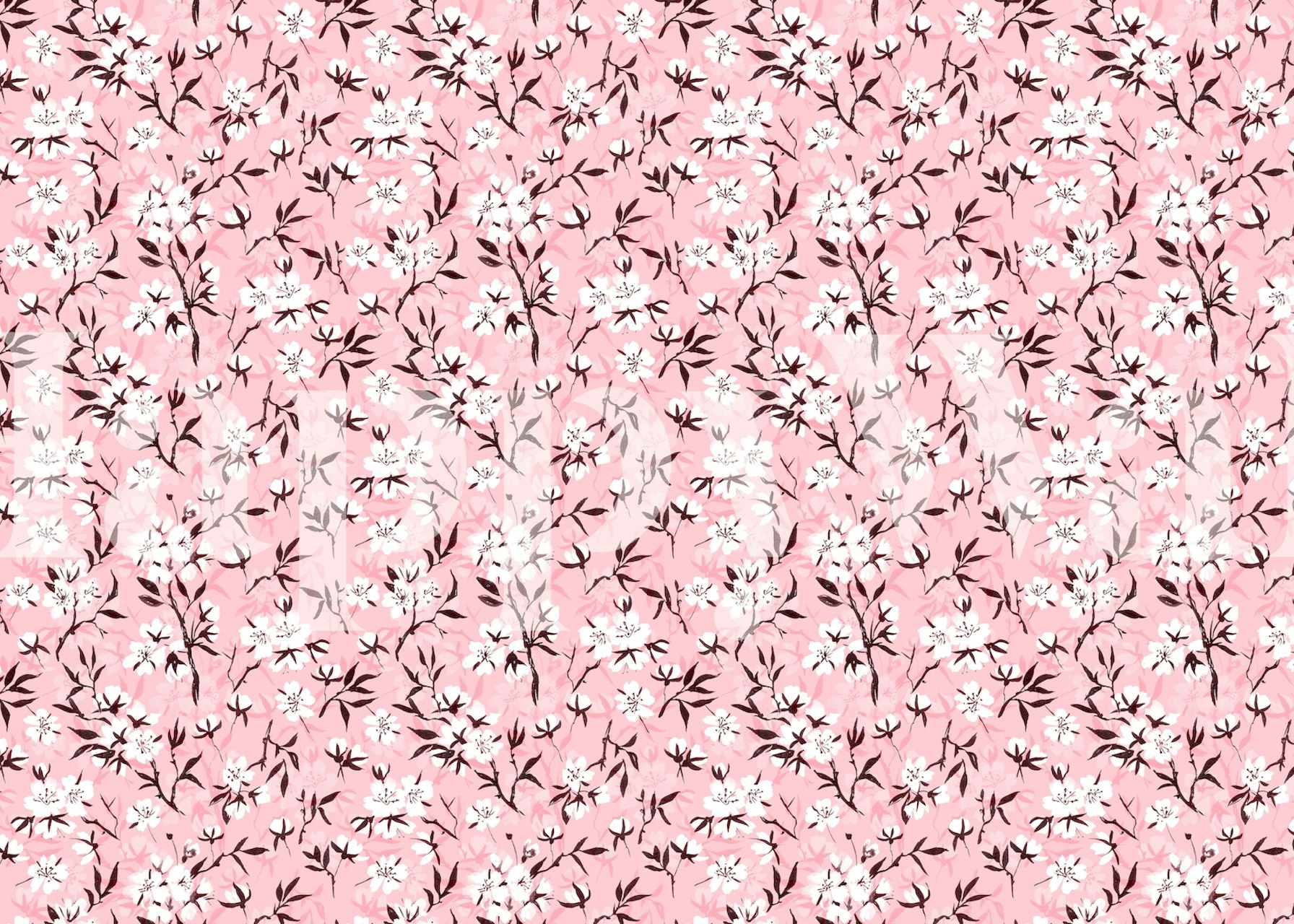 White cherry blossom wallpaper in a room