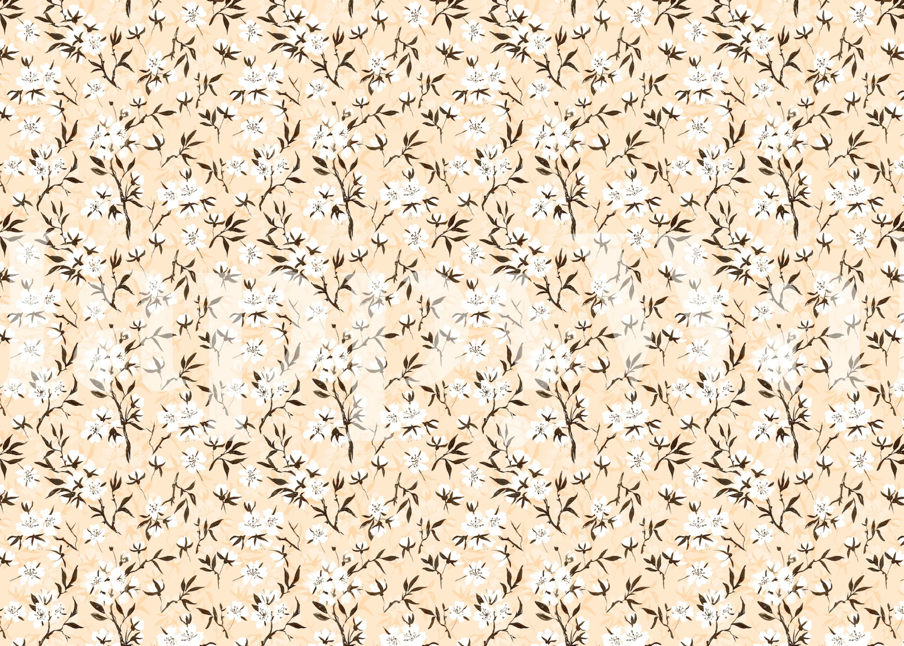 White cherry blossom floral pattern on beige background wallpaper