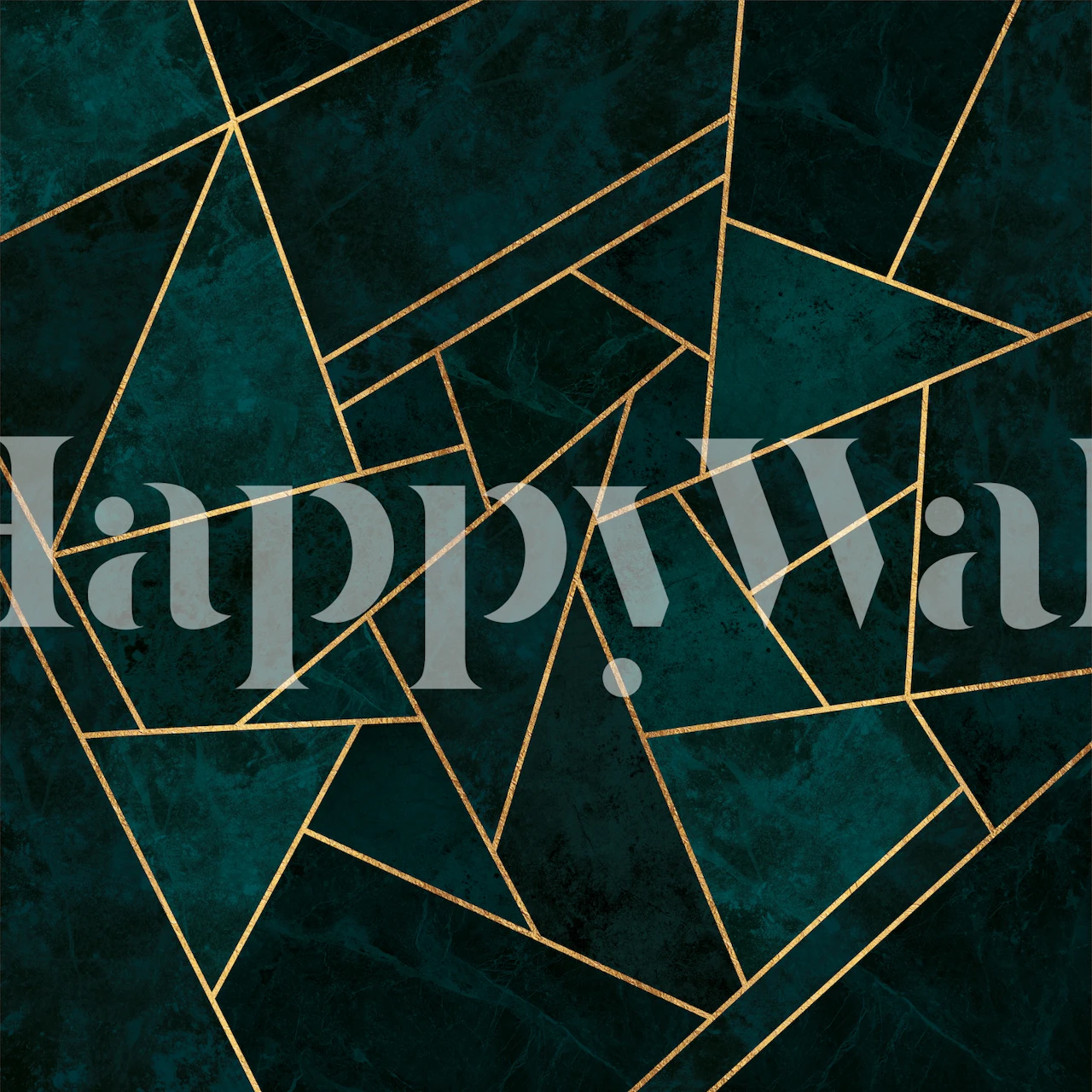 Luxury Deep Teal Stone Mosaic wall mural with gold accents