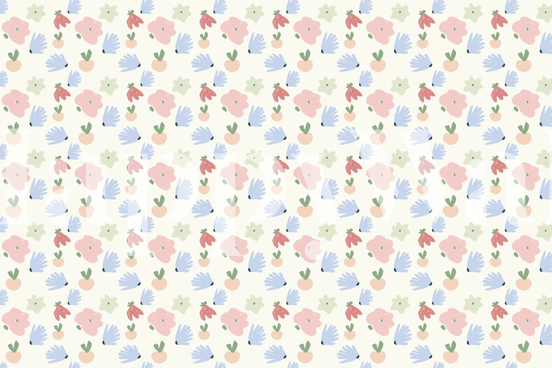 Pastel floral design with pink, blue, and green elements wallpaper