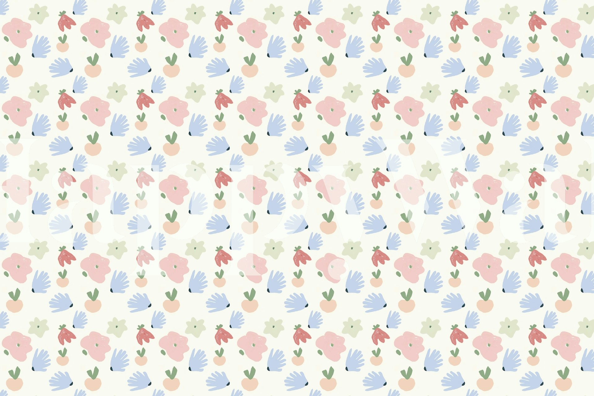 Pastel floral design with pink, blue, and green elements wallpaper