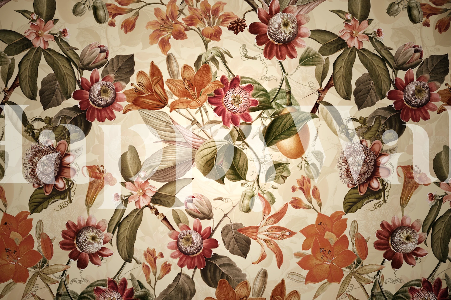 Bloemige wallpaper in een kamer-setting