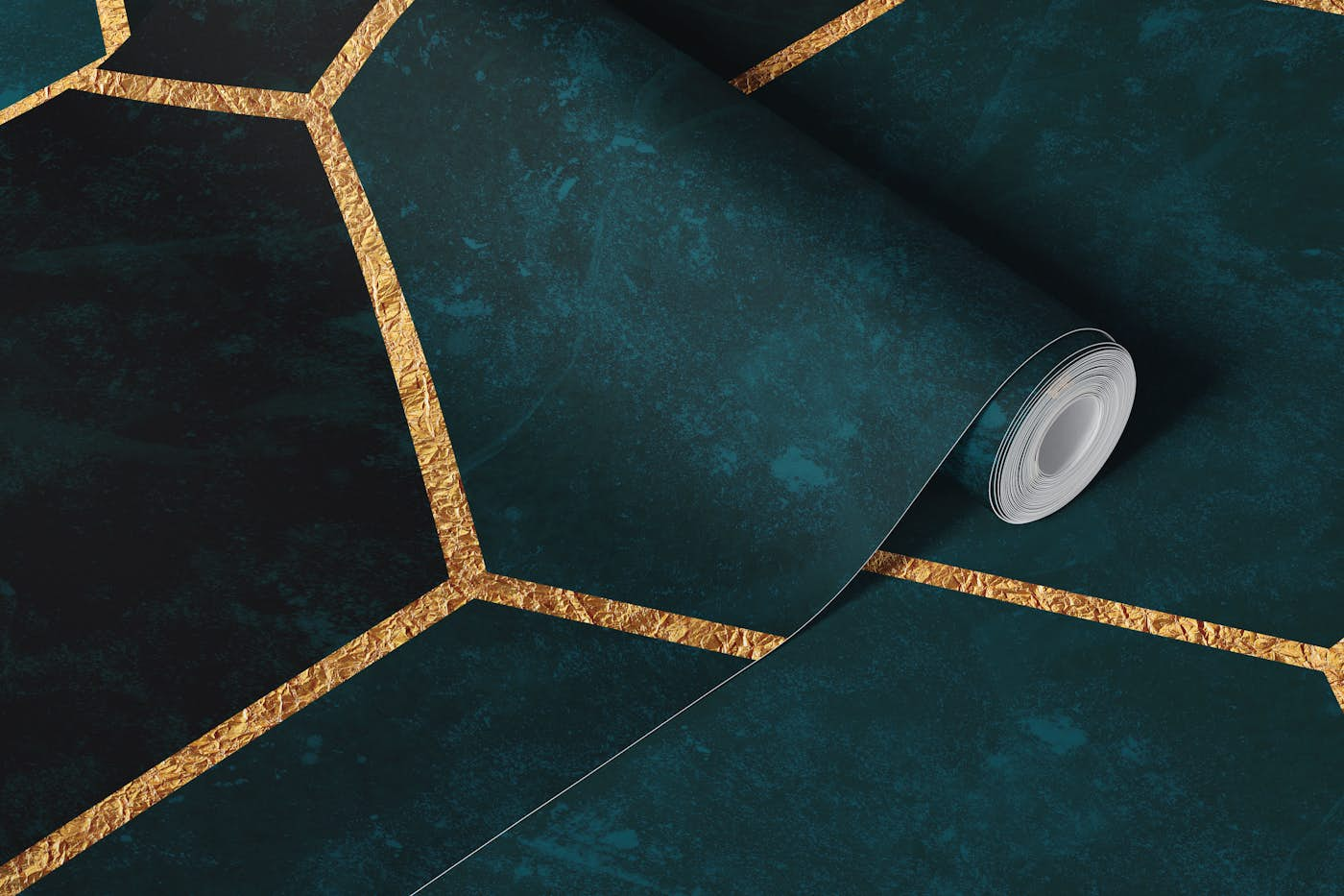 Dark Teal Hexagons Pattern wallpaper roll