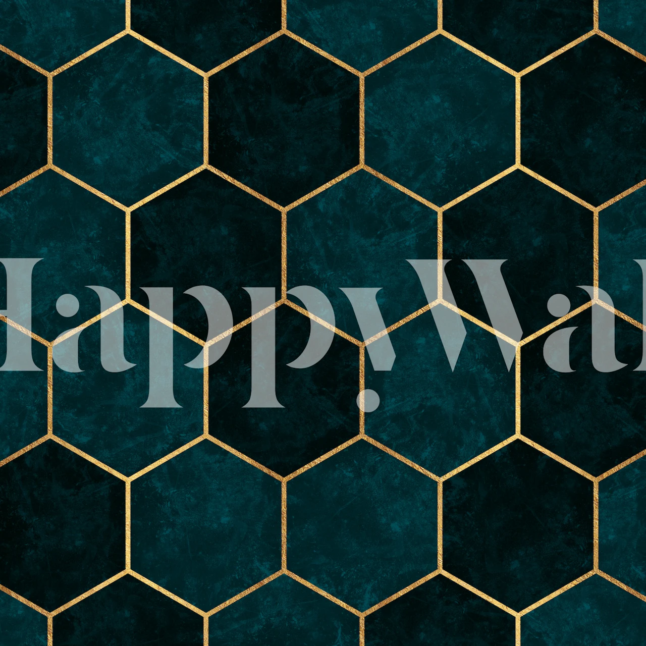 Dark teal hexagons pattern wallpaper in a room