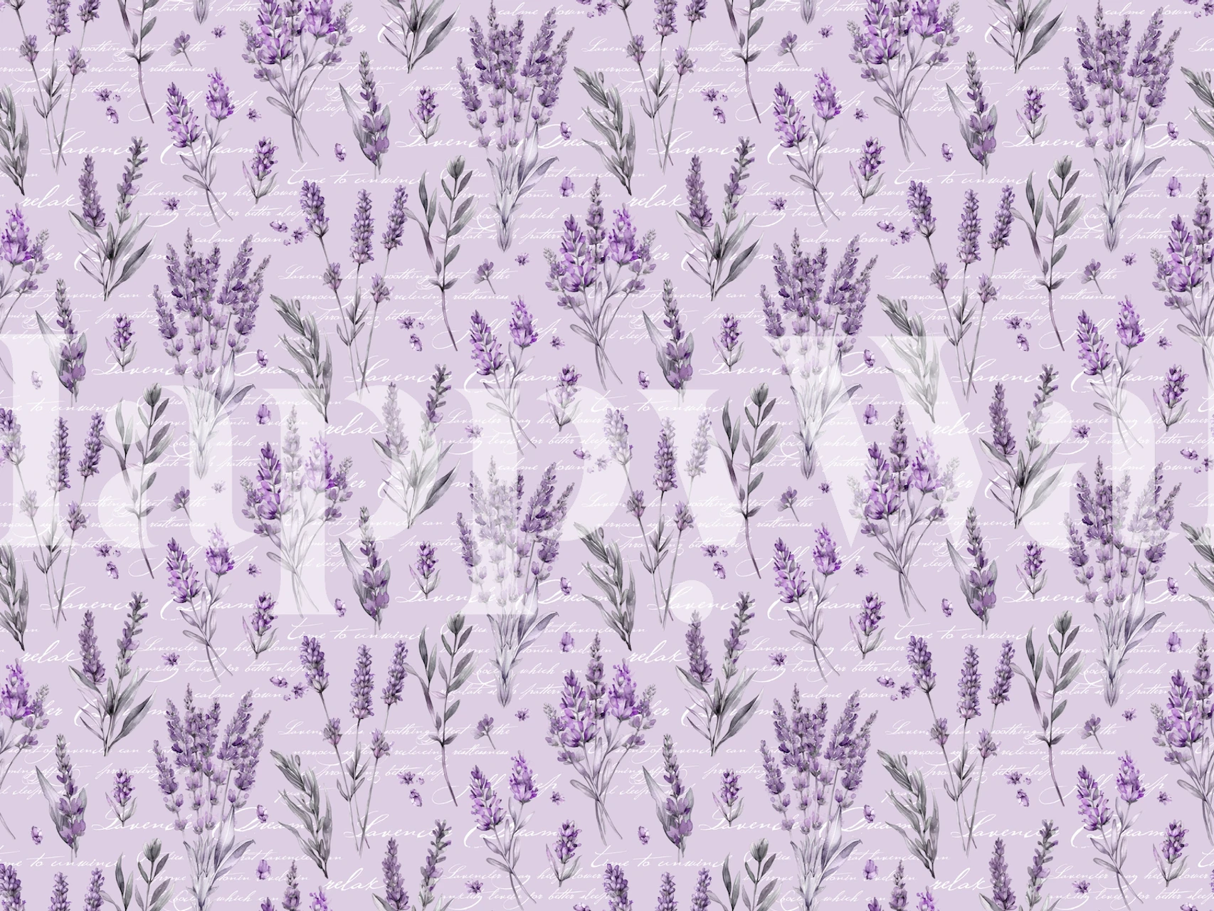 Lavender flowers and green leaves on a light purple background wallpaper