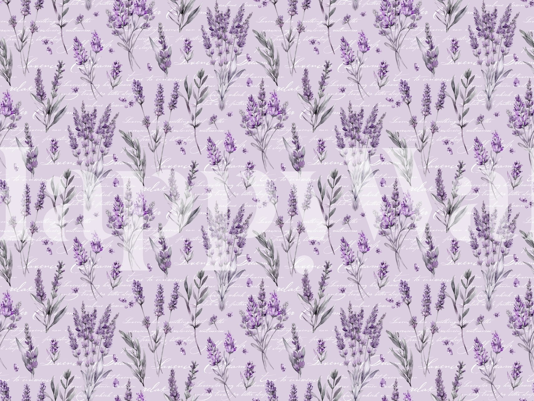 Lavender flowers and green leaves on a light purple background wallpaper