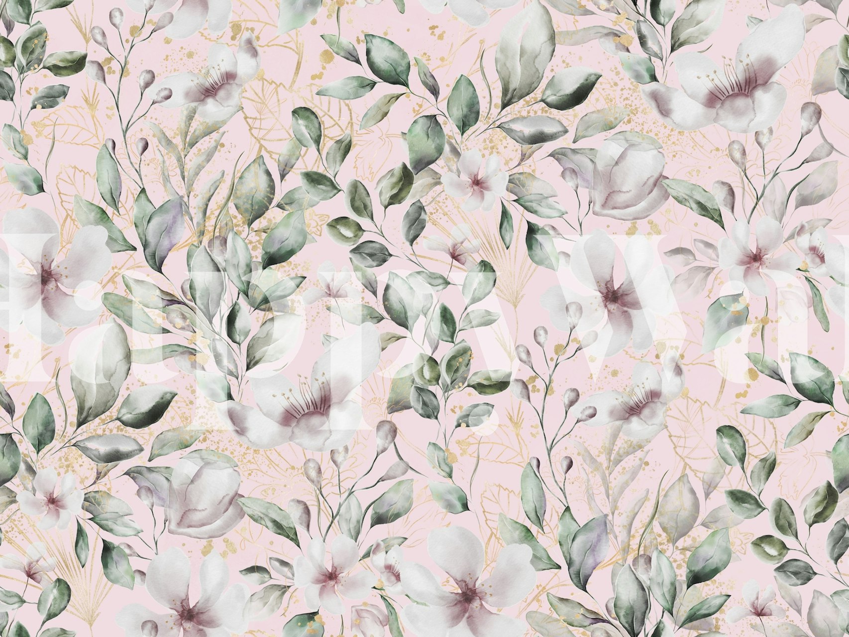 Magnolia flowers and leaves on pink background watercolor wallpaper