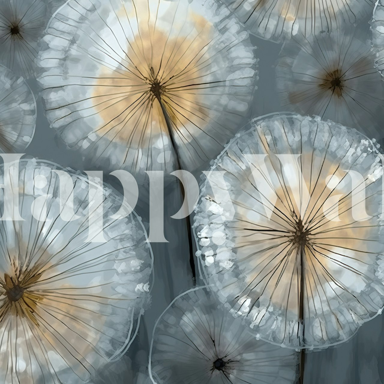 Abstract dandelion meadow wallpaper in a room