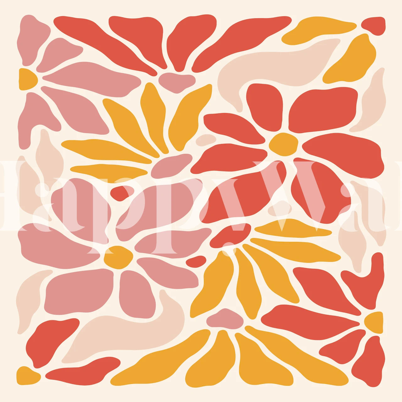 Colorful retro floral design in pink and yellow wallpaper