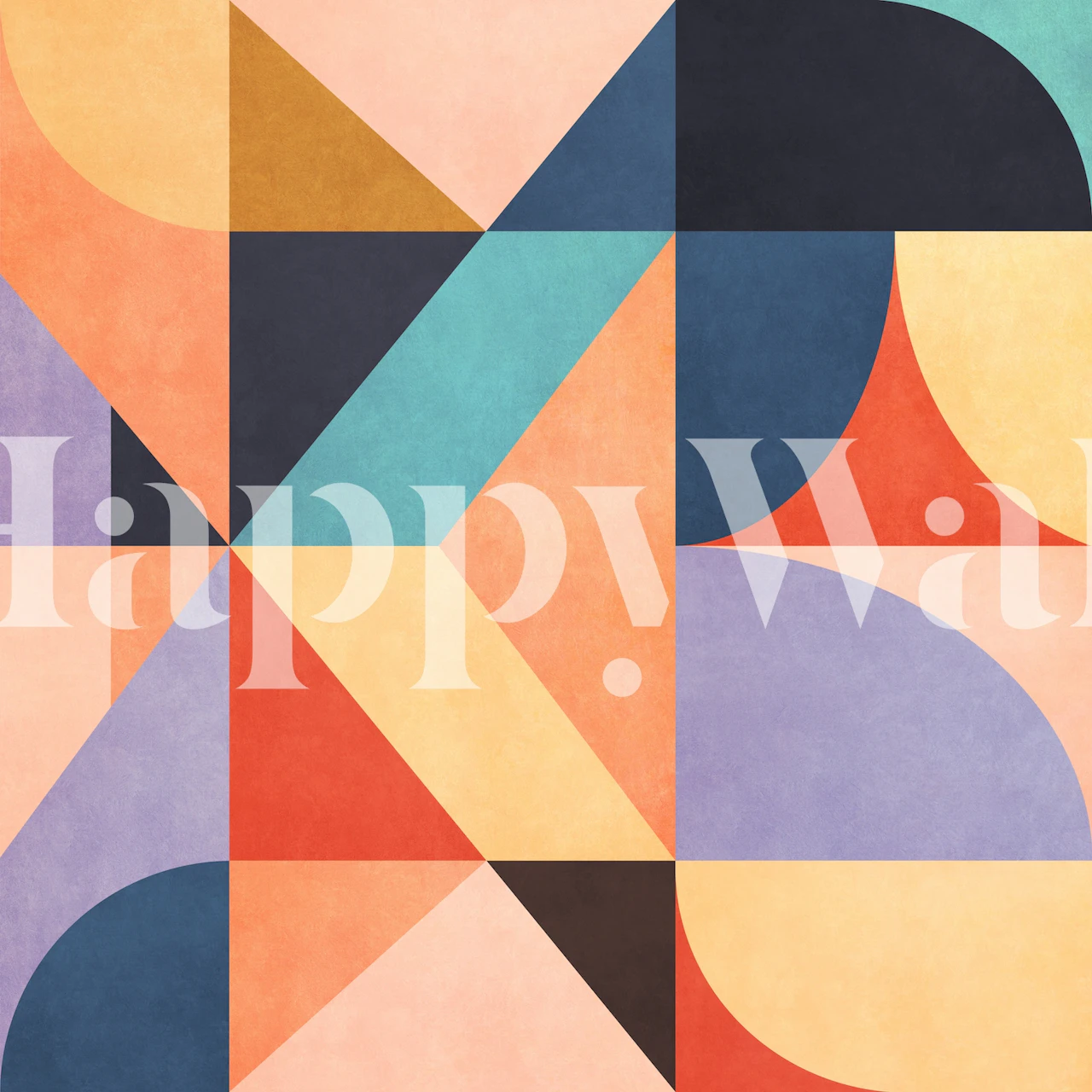 Colorful geometric shapes in peach, blue, green, and orange wallpaper