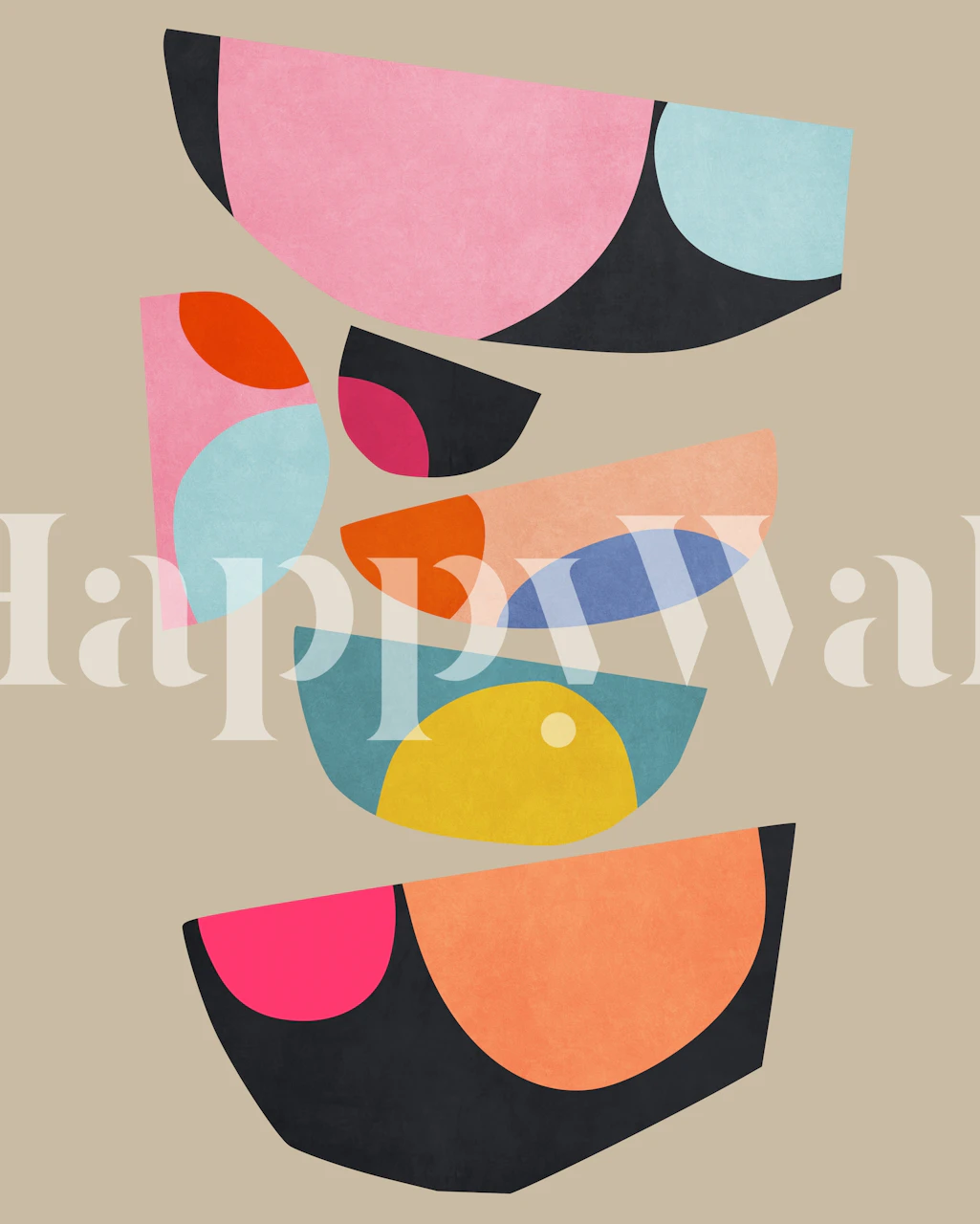 Colorful abstract geometric shapes on beige wallpaper