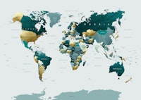 World Map Teal Gold papiers peint