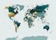 World Map Teal Gold
