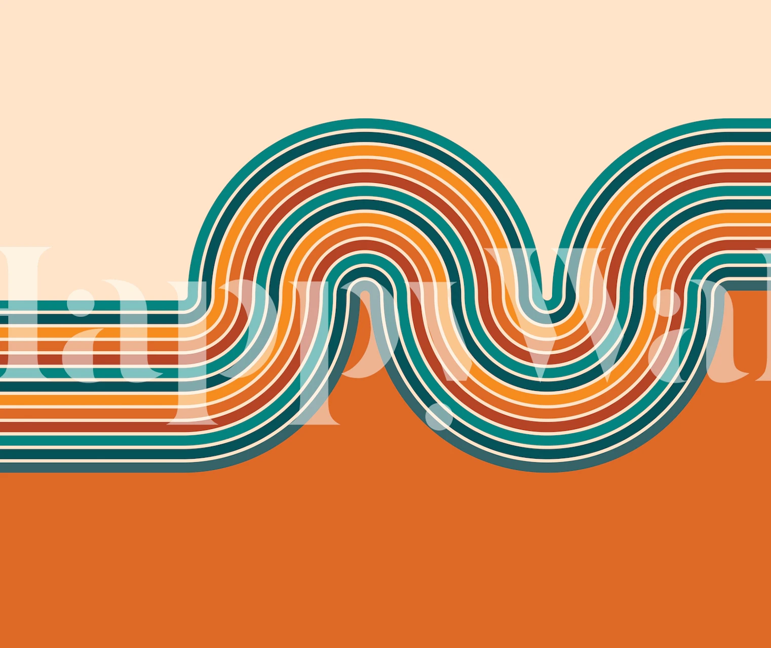 Retro-inspired curvy lines wall mural in warm and cool tones