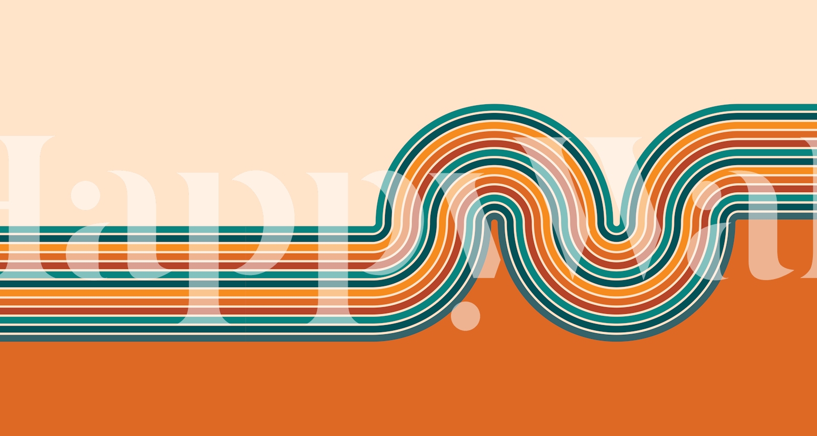 Retro-inspired curvy lines wall mural in warm and cool tones