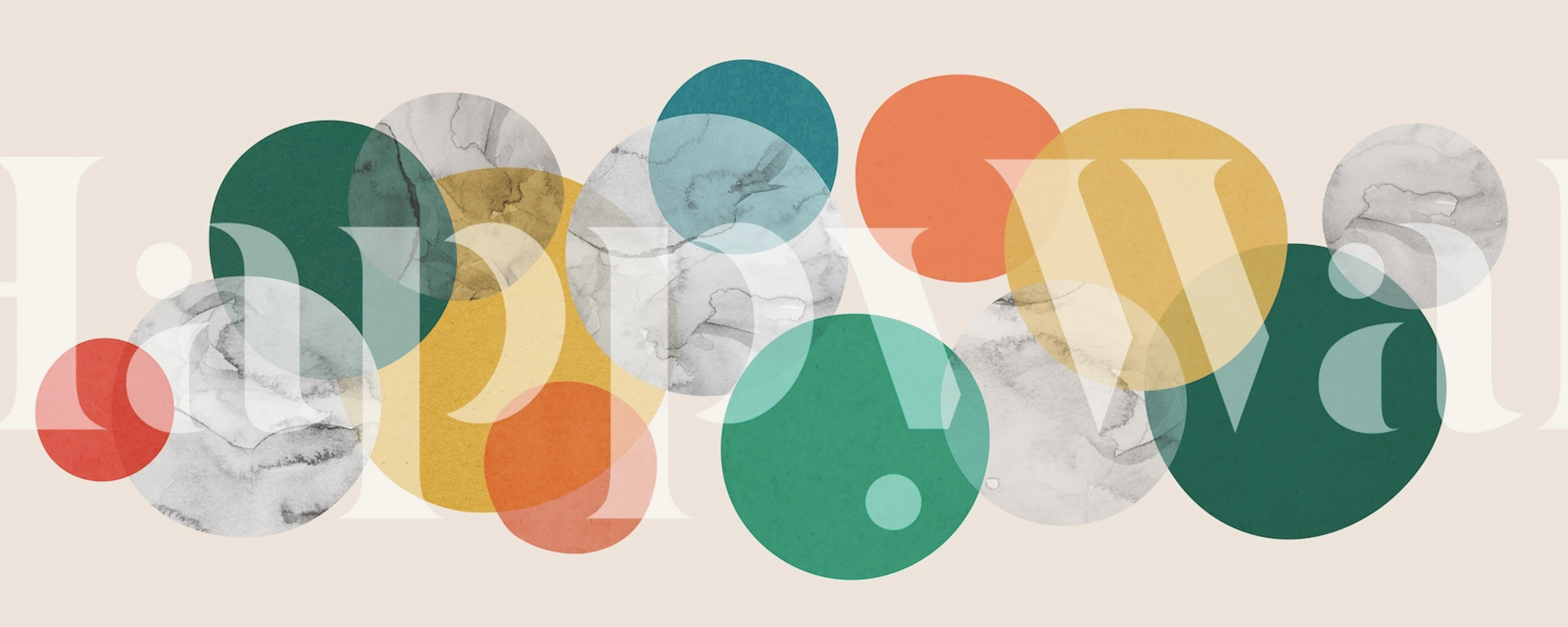 Bright colored geometric circles in green, orange, and gray wallpaper