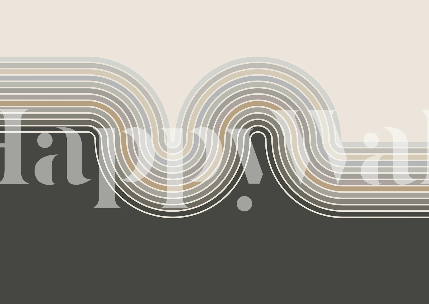 Retroinspirert veggmaleri med kurvede linjer i nøytrale toner