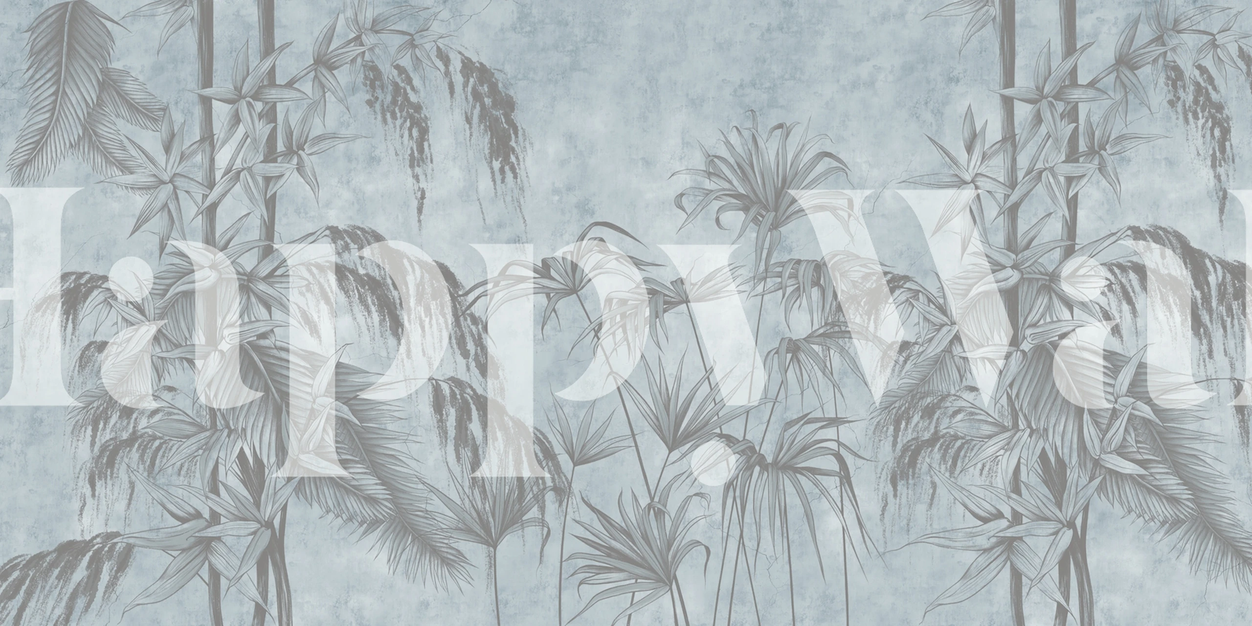 Tropical palm leaves in blue and gray tones wallpaper