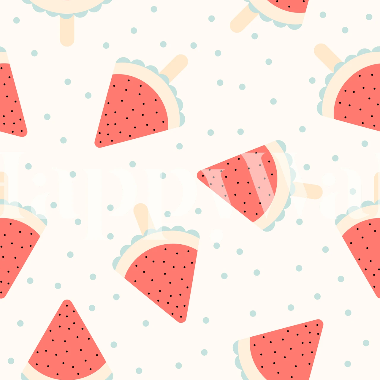 Watermelon Popsicle pattern with blue dots on a white background wall mural
