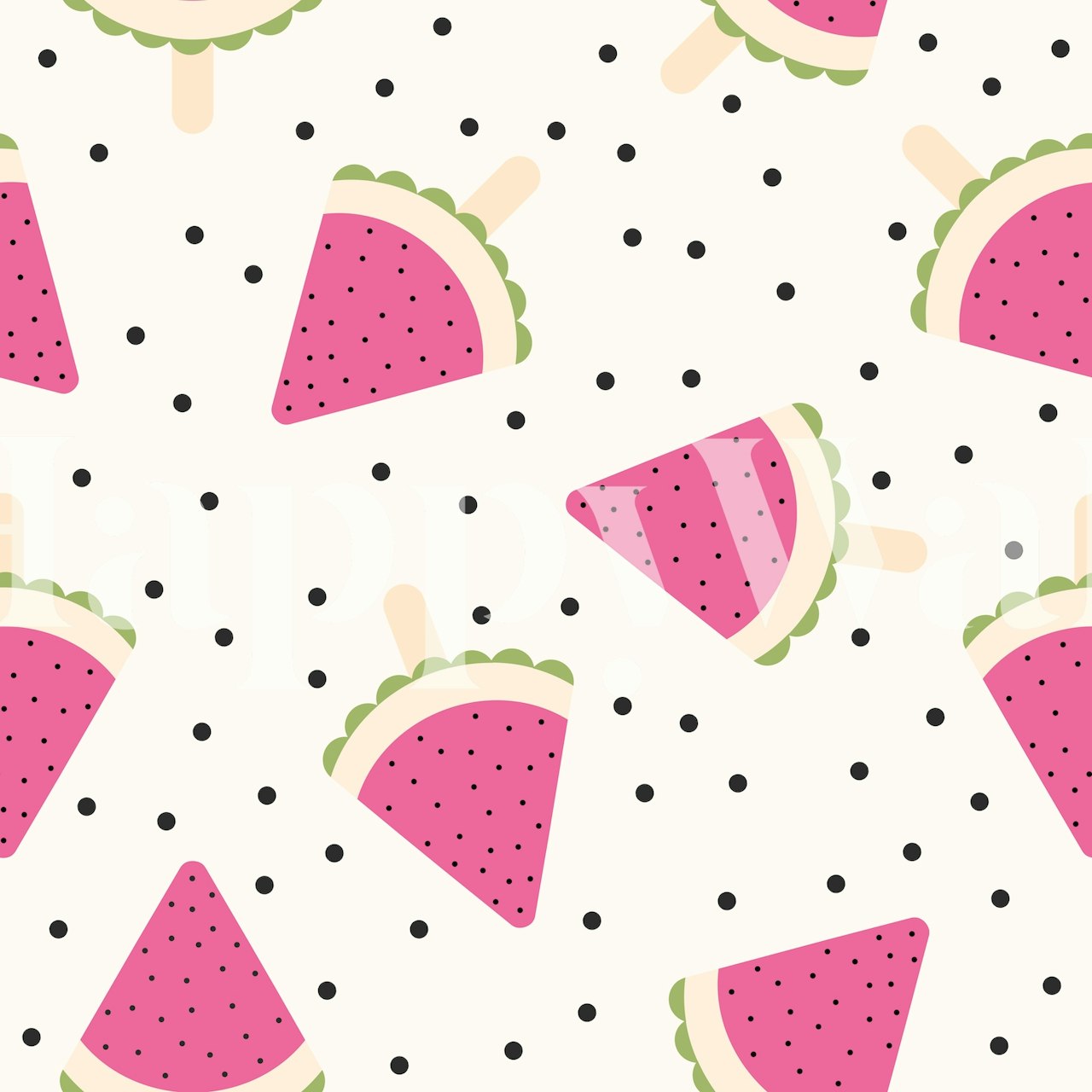 Pink watermelon popsicles on a cream background with black dots wallpaper