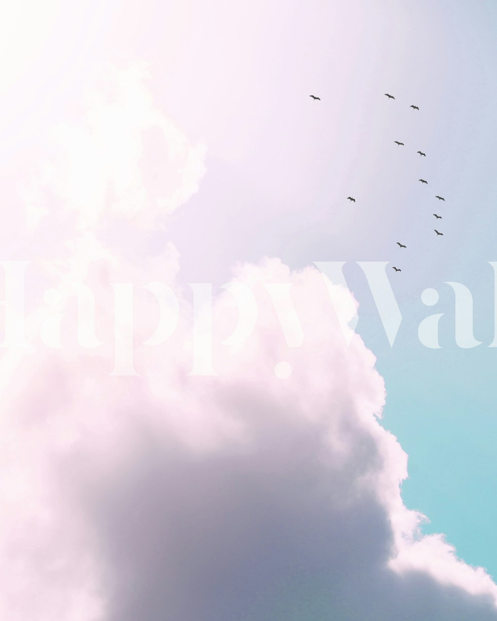 Pastel cloudy sky Tapete mit birds