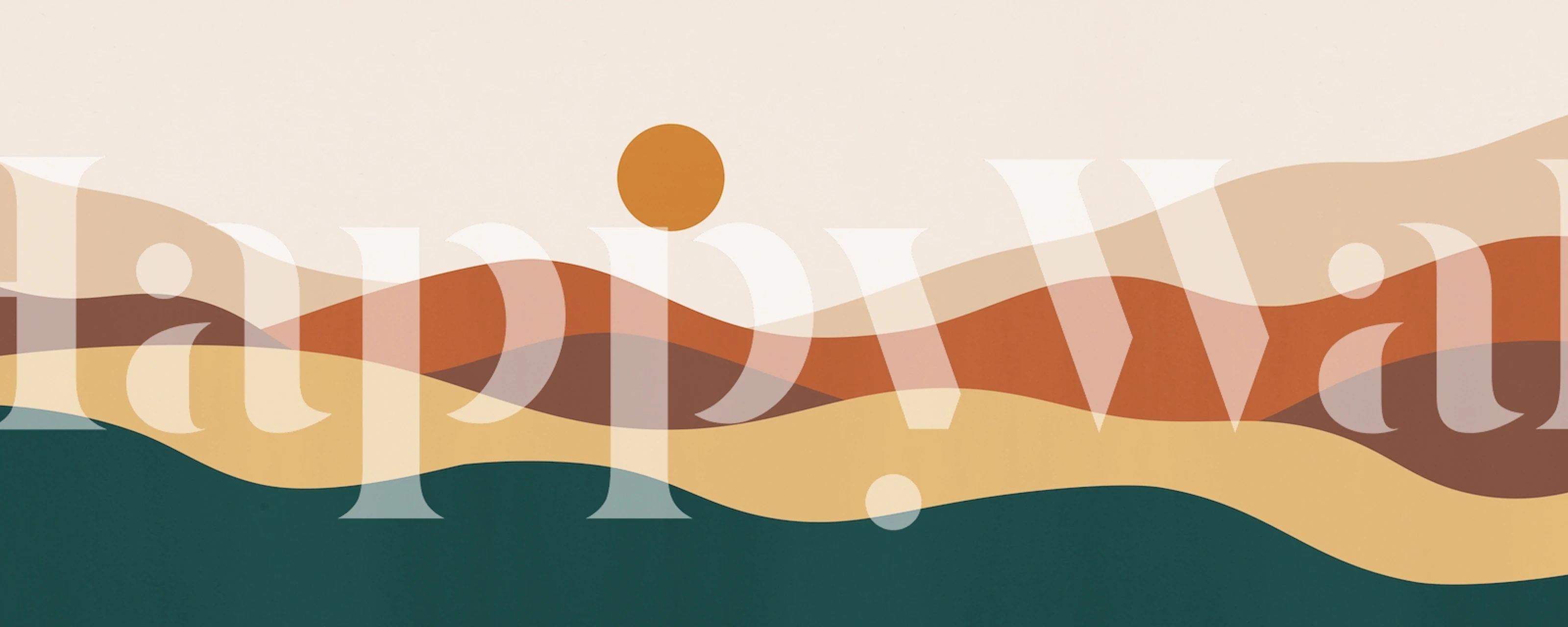 Abstract landscape with warm colors orange, beige, green wallpaper