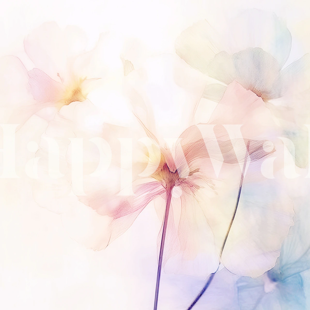 Soft pastel floral wallpaper with delicate blooms and light colors