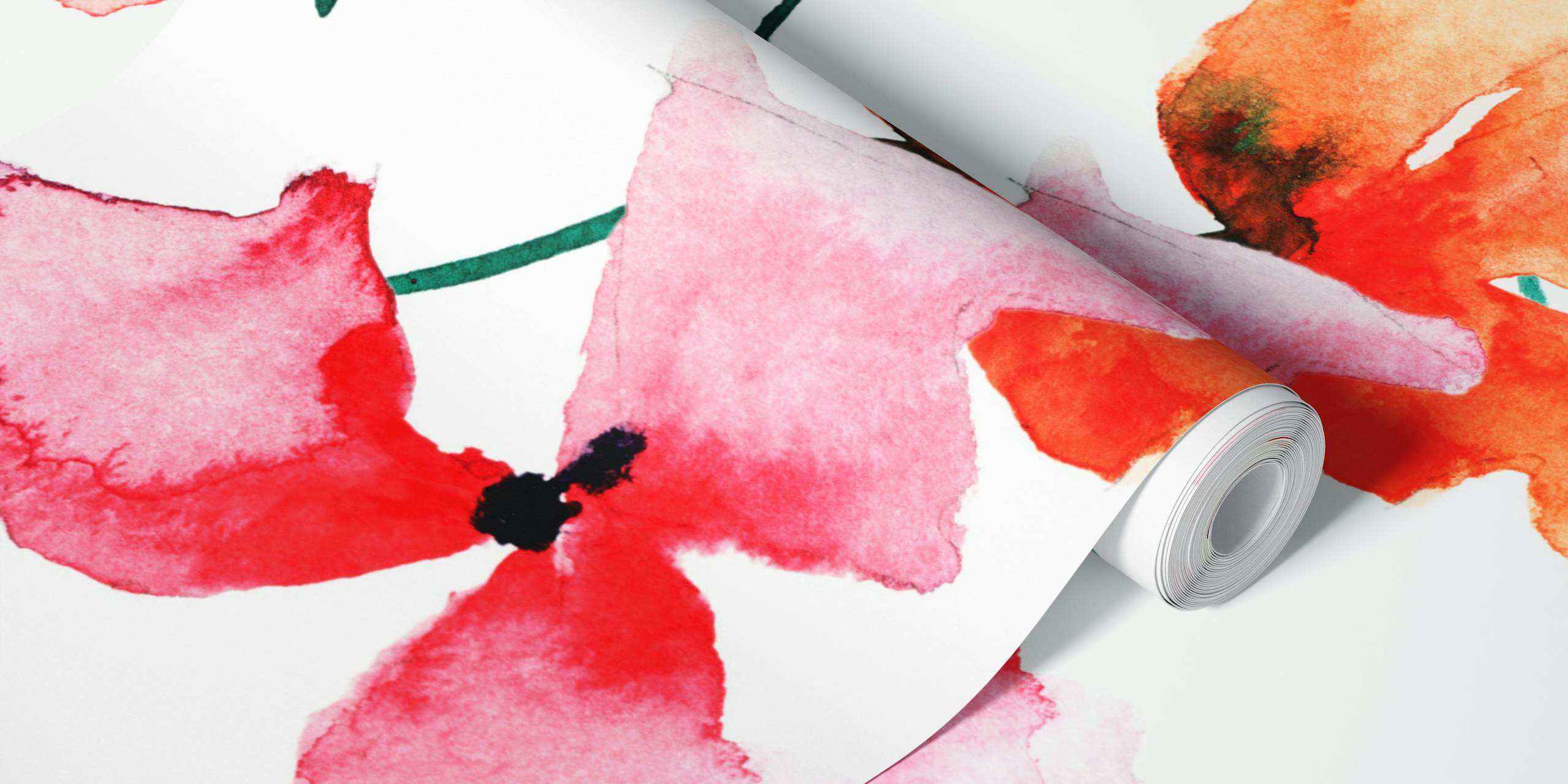 Pink watercolor flowers on white background wallpaper