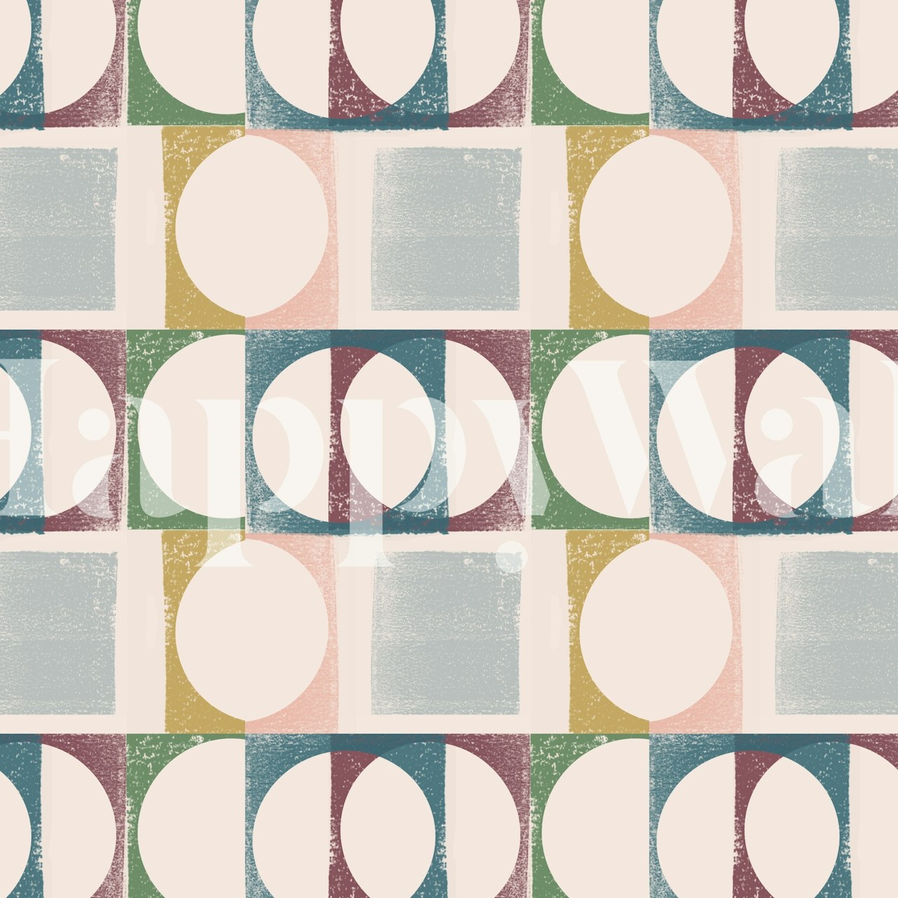Geometric shapes in pastel colors including pink, blue, green, and yellow wallpaper