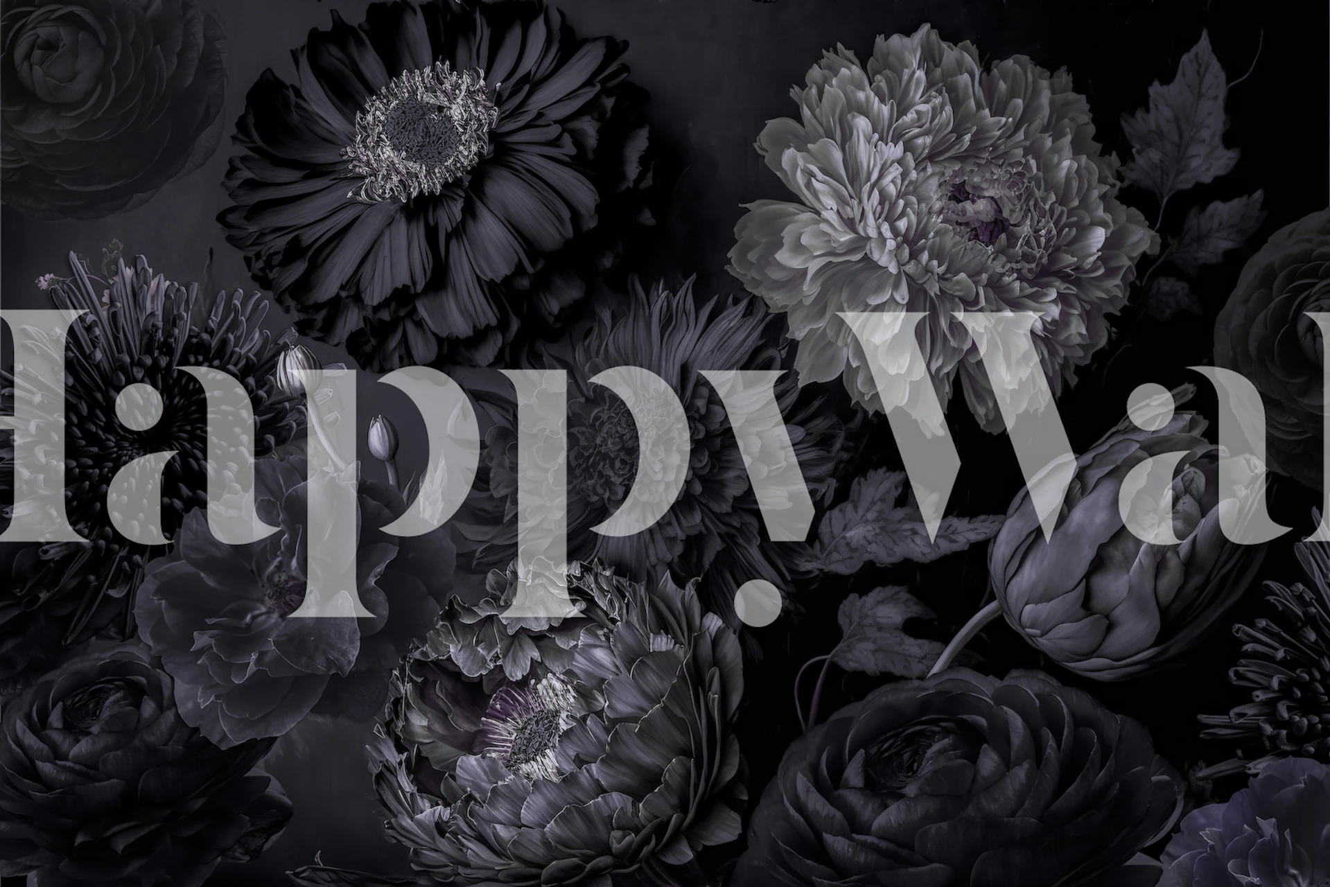 Design Dark Grey Moody Flowers w pokoju