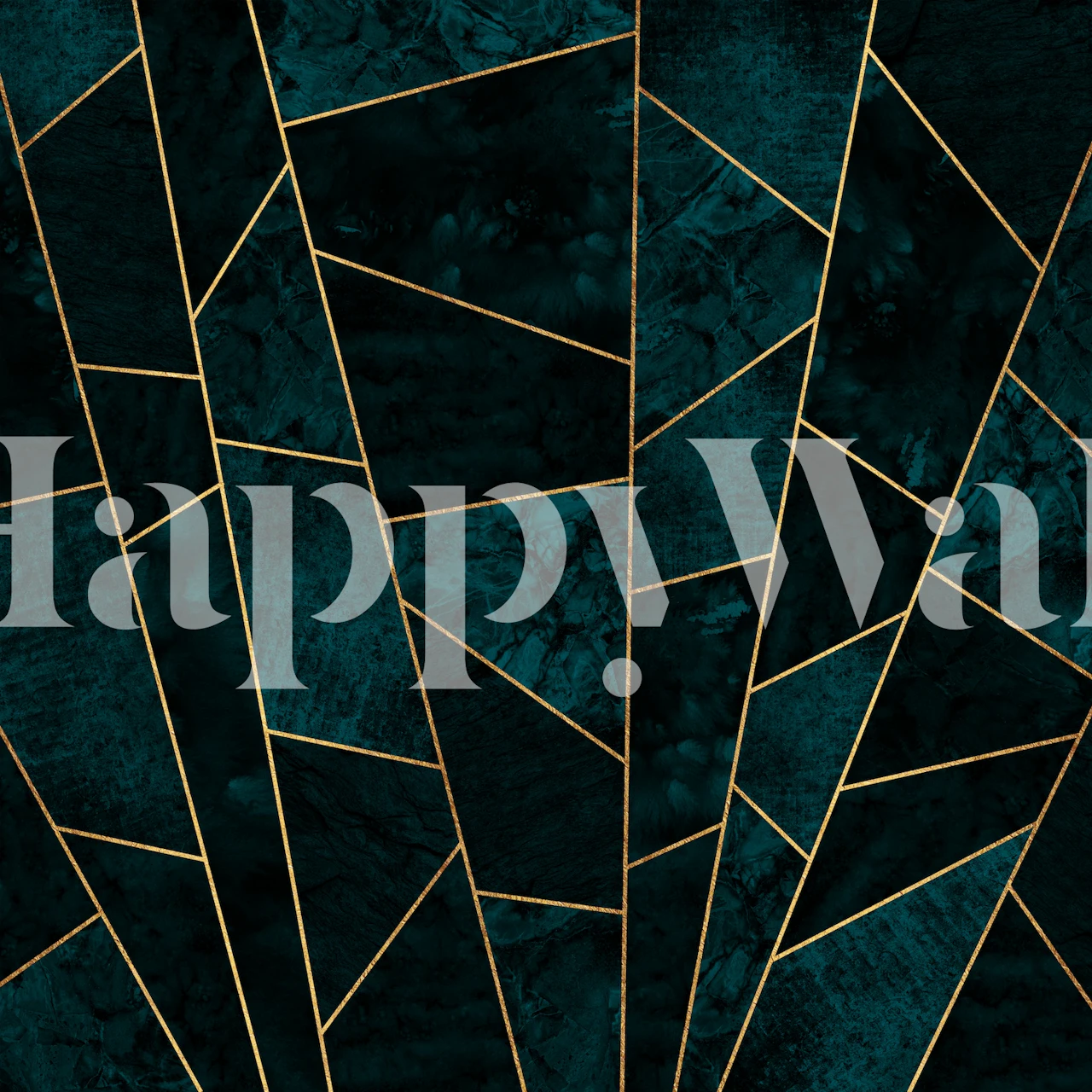 Lusso Teal Carta da parati astratta con linee geometriche dorate su sfondo verde acqua scuro