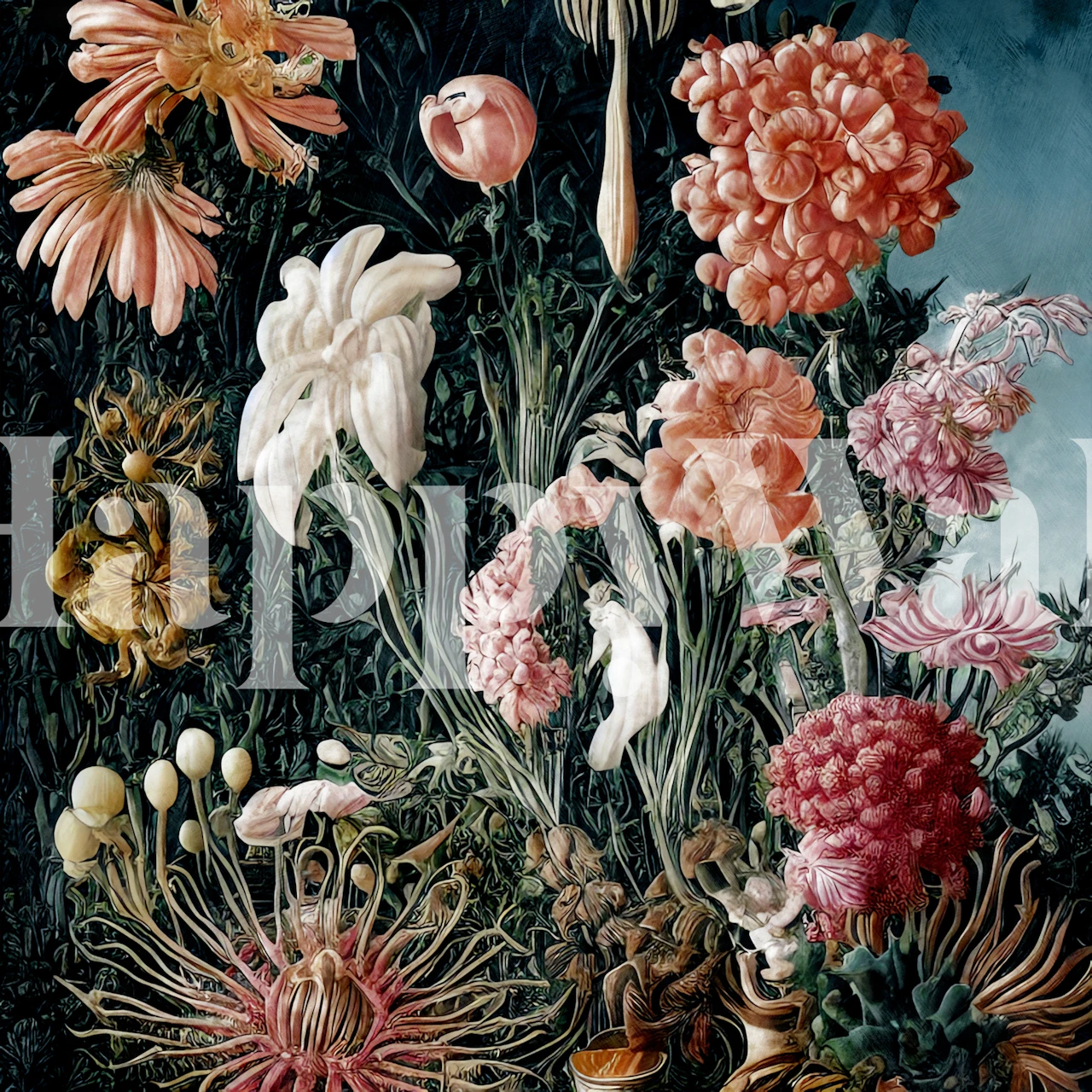 Colorful floral designs with pink, white, and peach flowers wallpaper