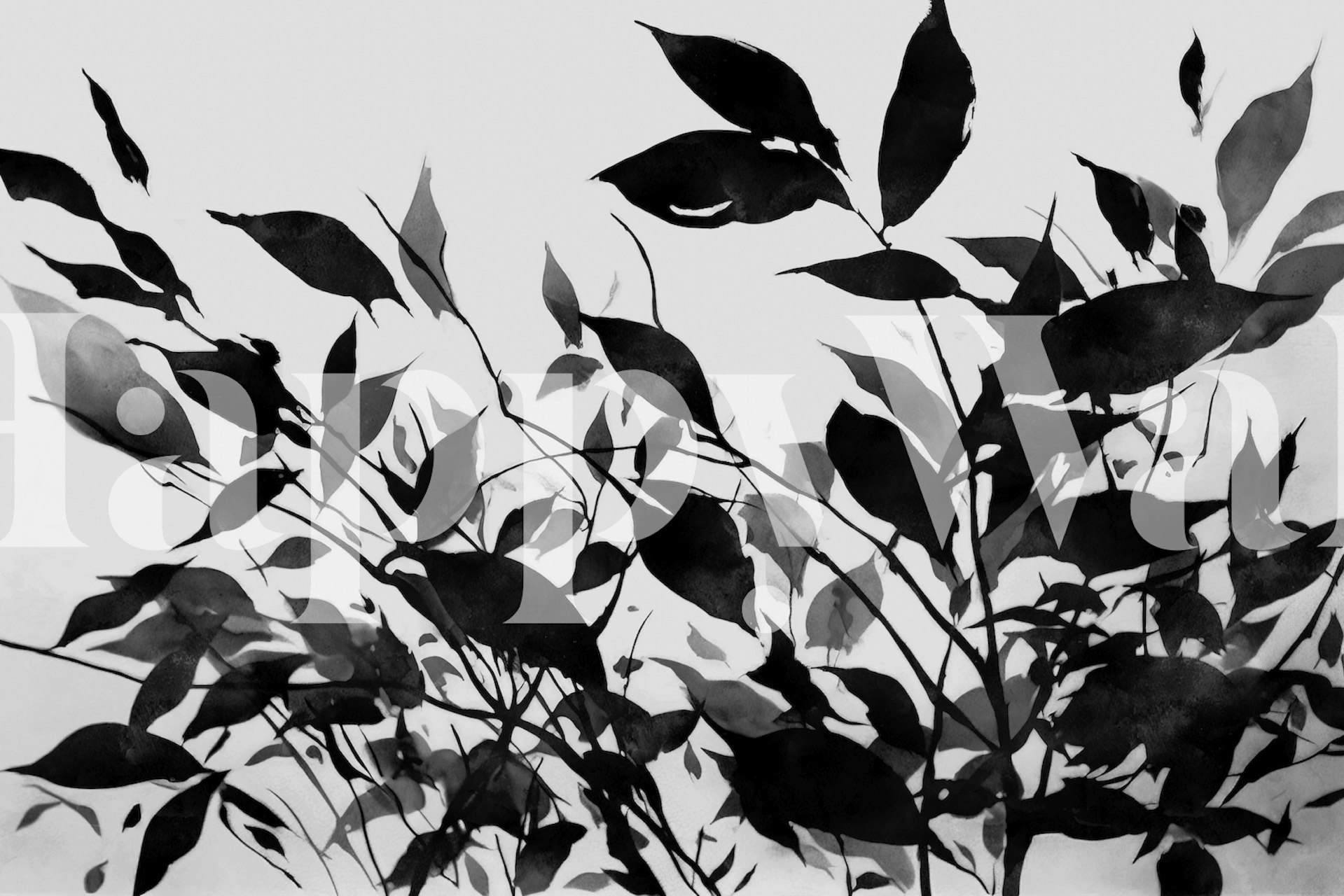 Black Leaf Ink Art wallpaper displayed in a room