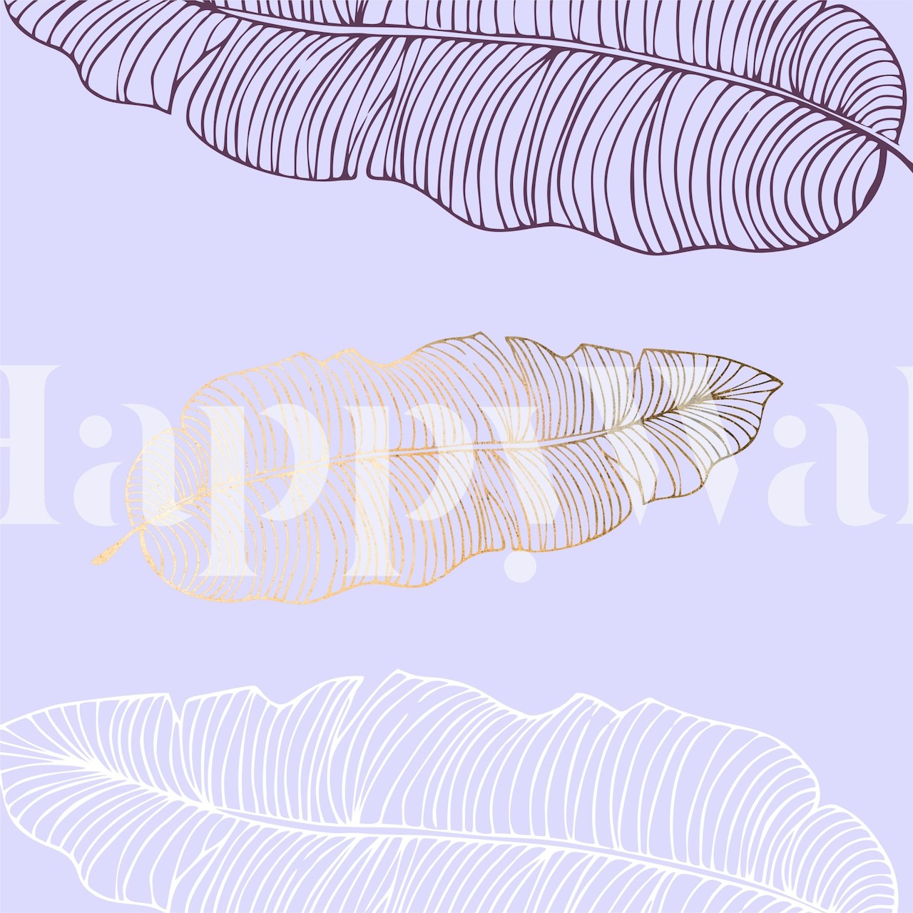 Pastel Lavender Palm Leaves wall mural with delicate white and yellow palm leaf outlines